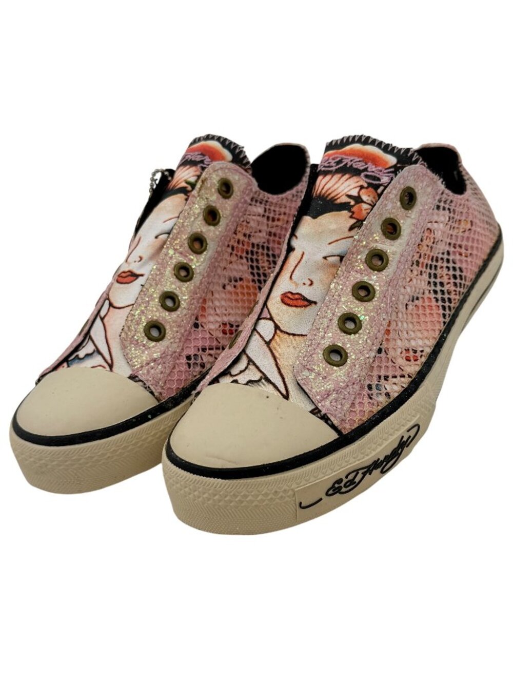 VTG Ed Hardy Pink Canvas Tattoo Graphic Sneakers | Y2K Streetwear Grunge Skater - Picture 10 of 16
